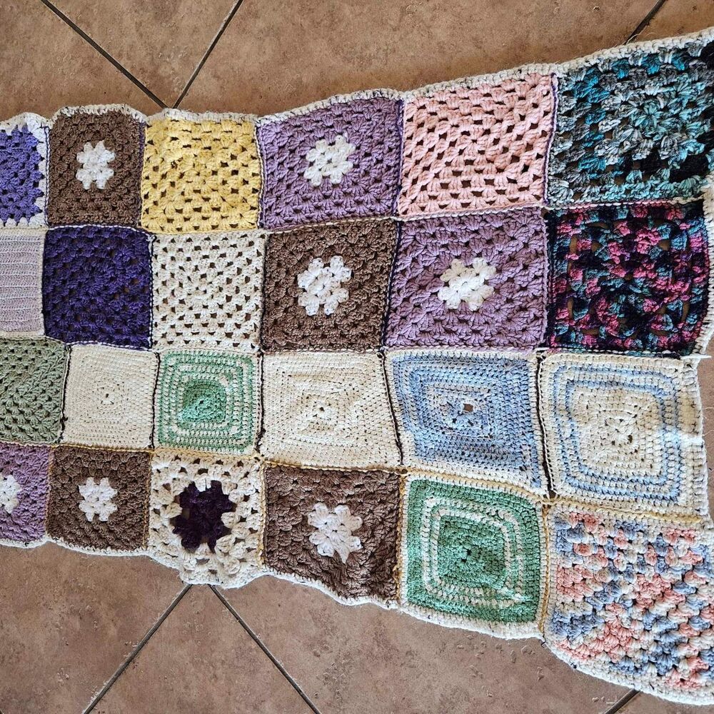 Hand made Sampler Afghan Throw Colorful 54" x 27"